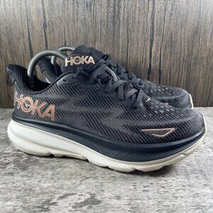Hoka One One Clifton 9 Womens Size 8 Running Shoes Sneakers Black Rose Gold